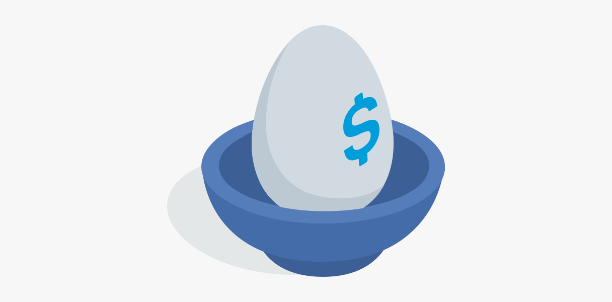 Illustration: Egg with dollar sign on it, sitting Inside of a shallow bowl